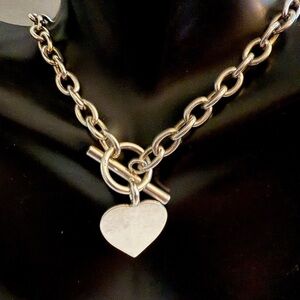 Toggle Heart Charm Necklace Solid 925 Sterling Silver 30 Grams 17 Inch